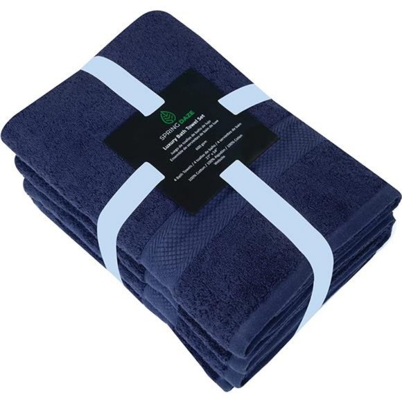 Bath Towels Blue 100% Cotton 27x54 - 4 Shower Towel Set - Picture 2 of 6